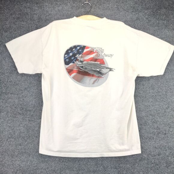 USS Midway T Shirt Size L White Double Sided Graphic Navy Short Sleeve - Picture 3 of 16